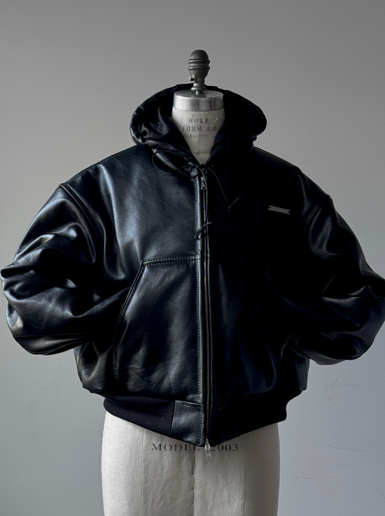 LEATHER HOODIE BOMBER