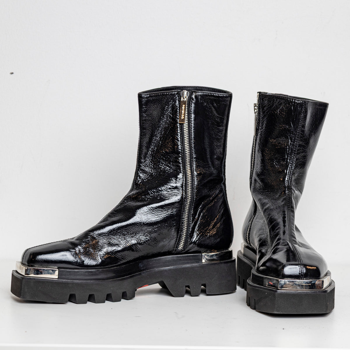 Metal Combat Boots Shiny Black EU40