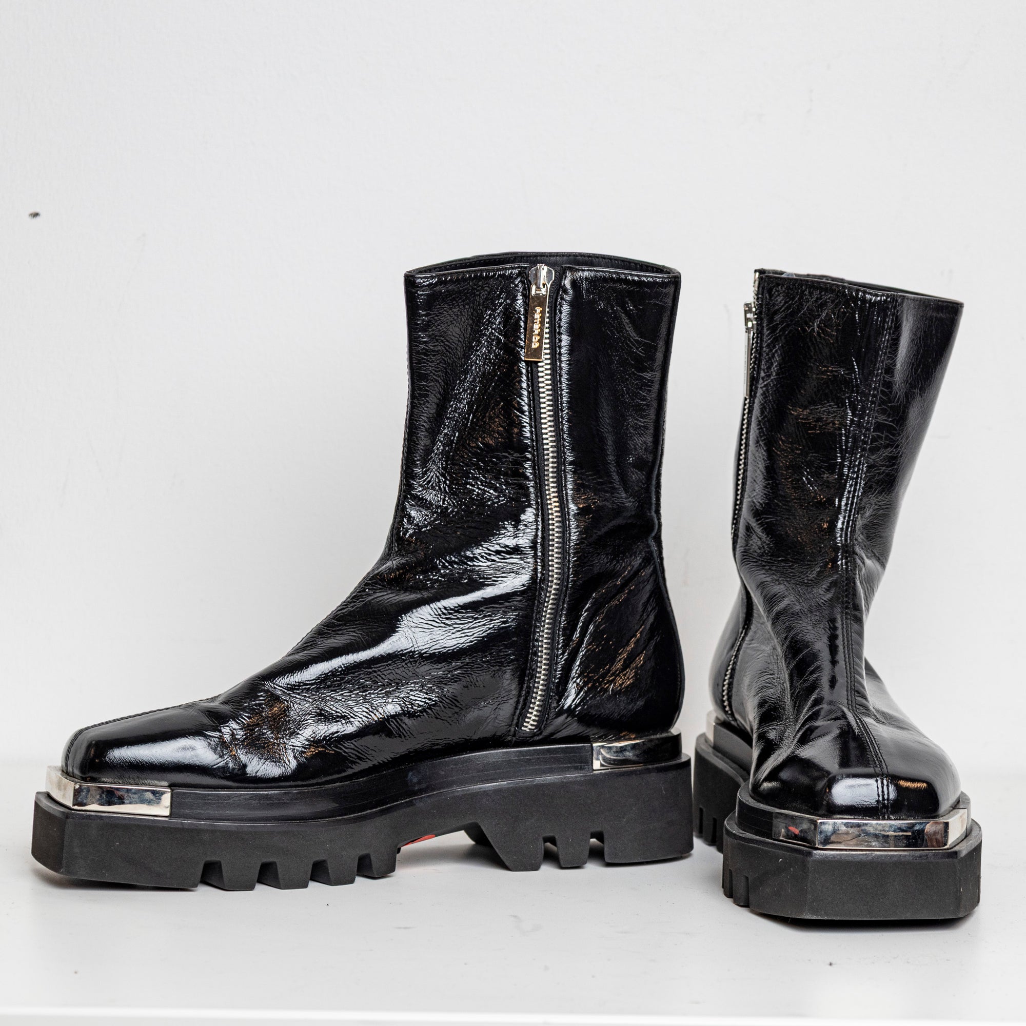 Metal Combat Boots Shiny Black EU40