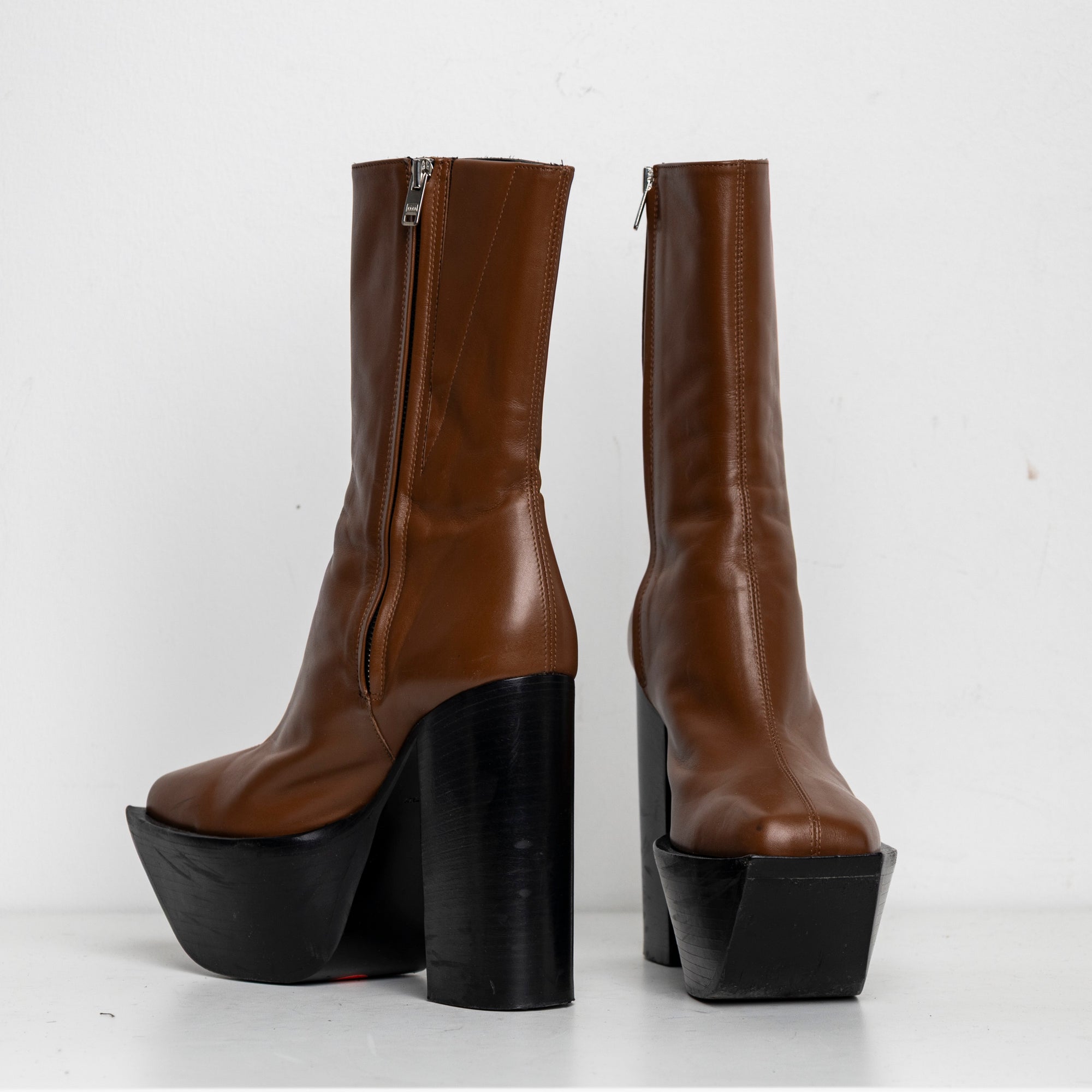 Platform Boots Brown Leather EU40