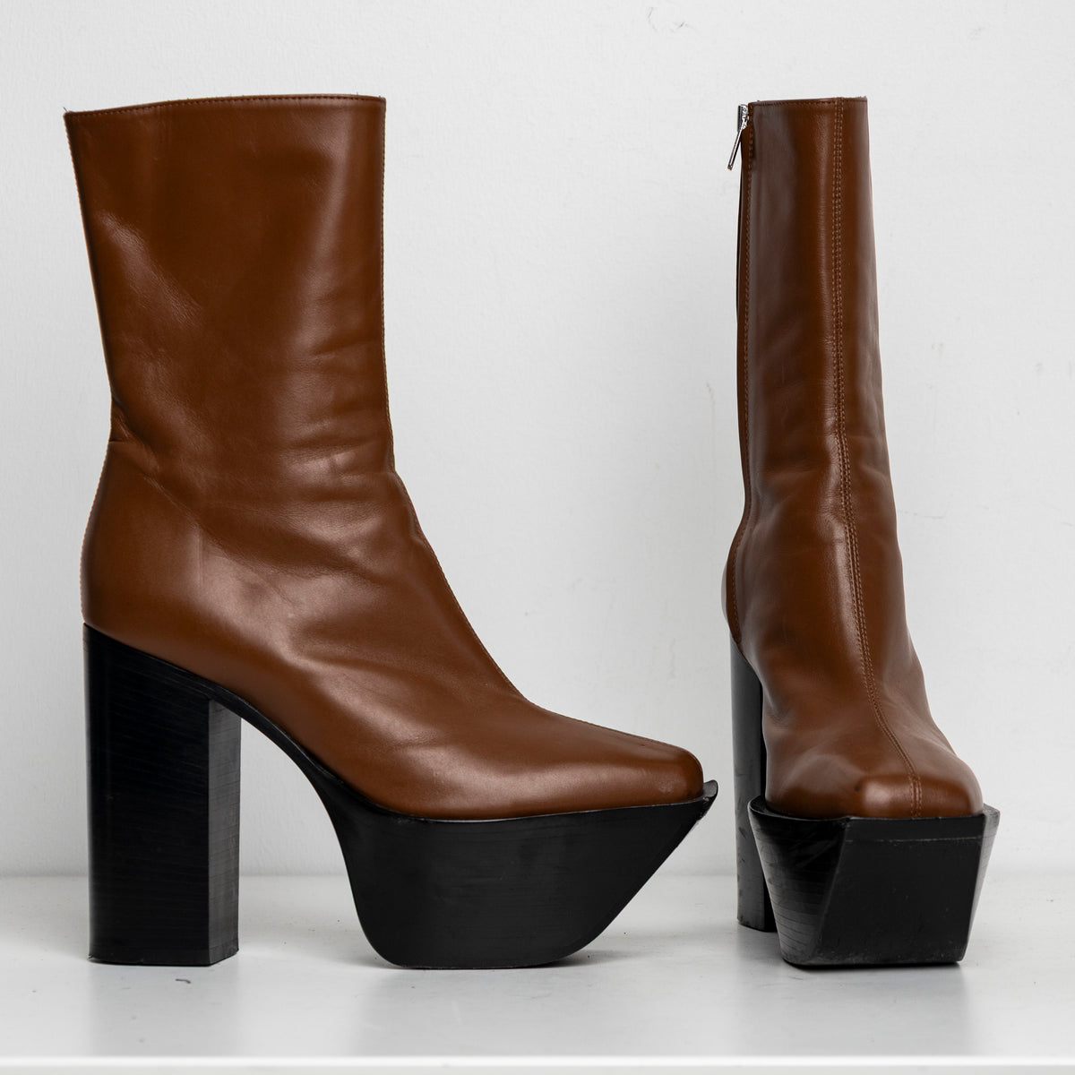 Platform Boots Brown Leather EU40