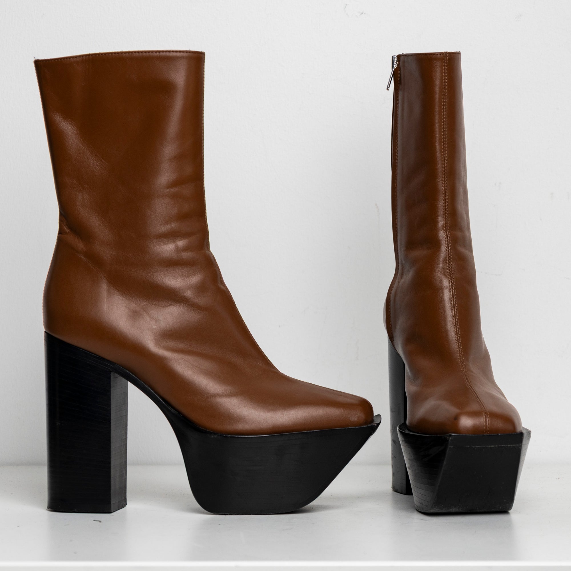 Platform Boots Brown Leather EU40