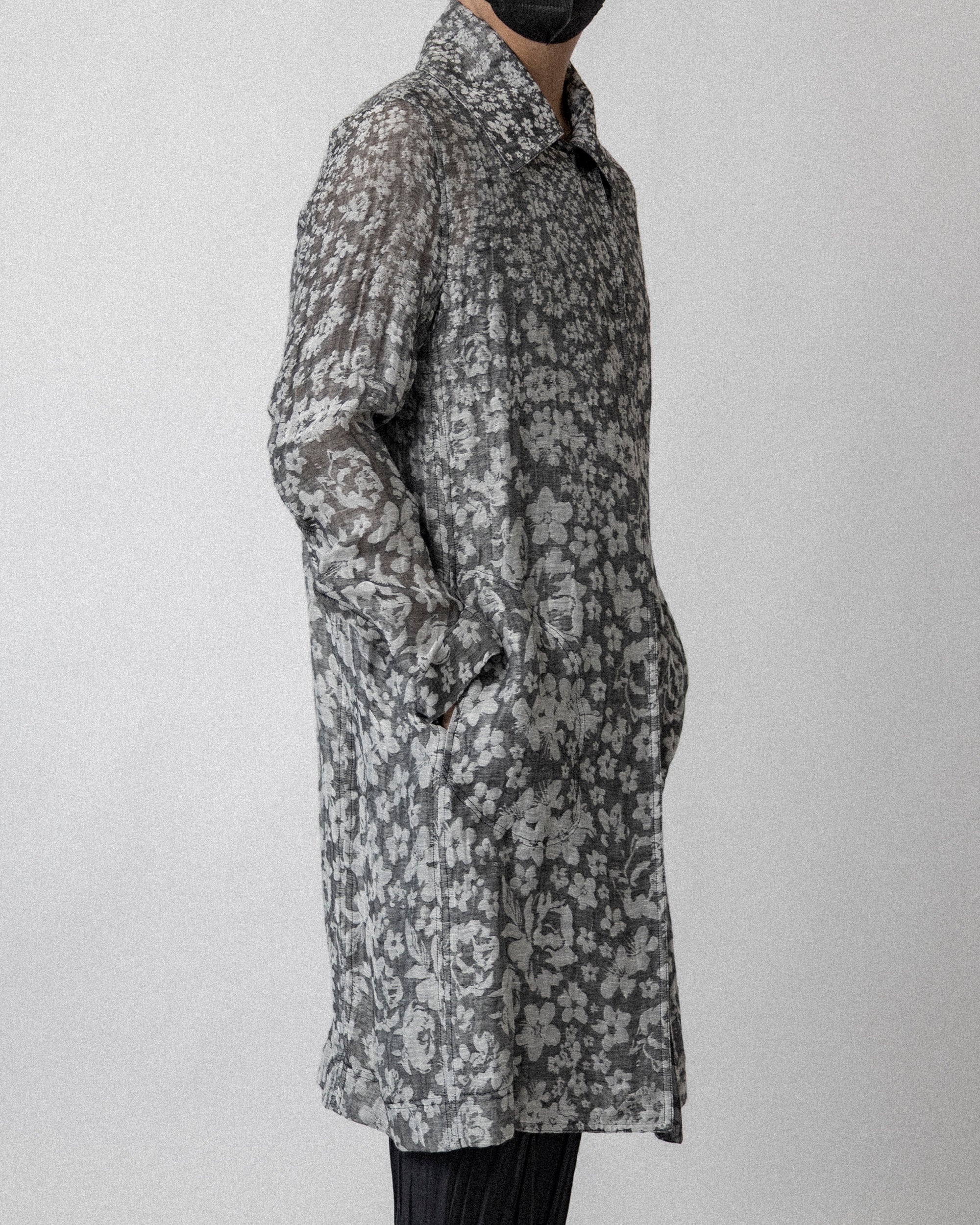 Floral Jacquard Lab Coat Gray - Cross shoulder 18''