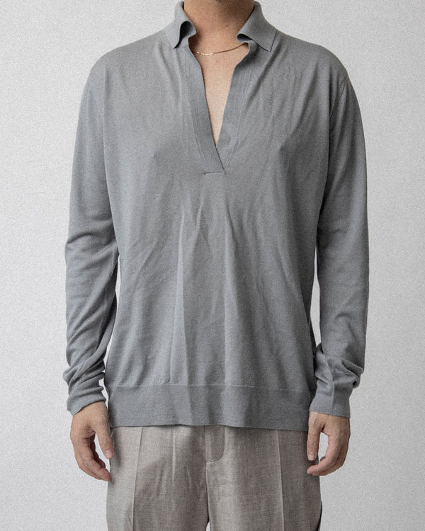 Knit Polo Gray in Cashmere wool silk - Cross shoulder 19.5''