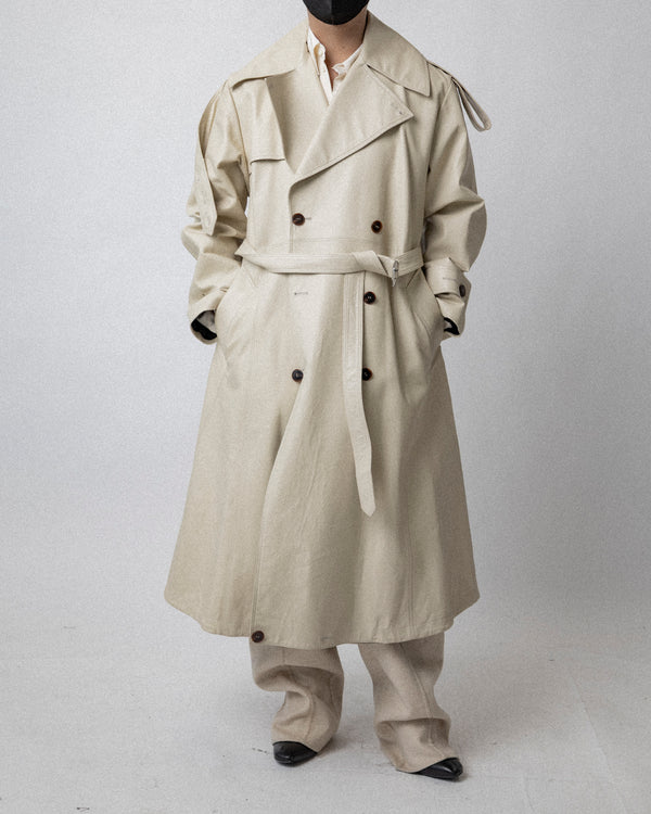Leather Trench Coat CREAM -  Cross shoulder 20''