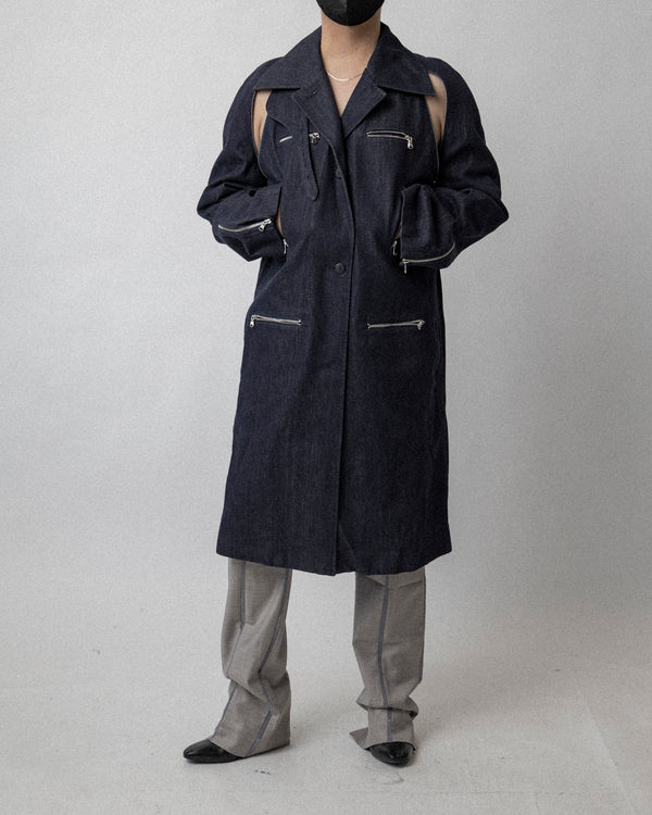 Zip Denim Jacket Dark Blue - Cross shoulder 21''