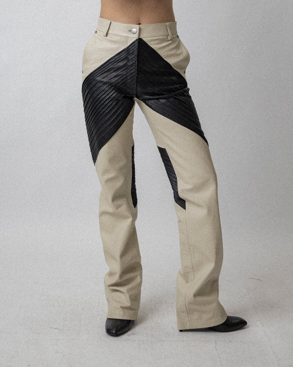 Chevron Leather Pants Tan / Black Waist 31''