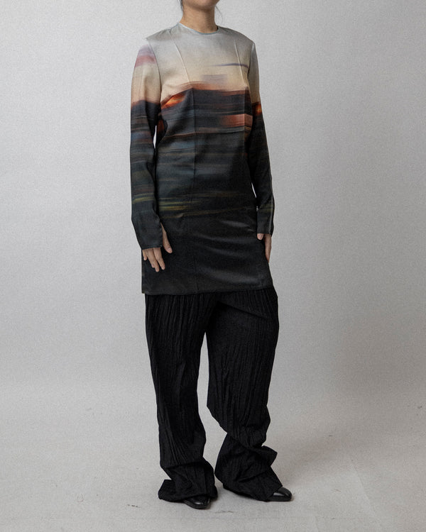 Creased Dress Ombre Silk Sunset Print - Cross Shoulder 15''