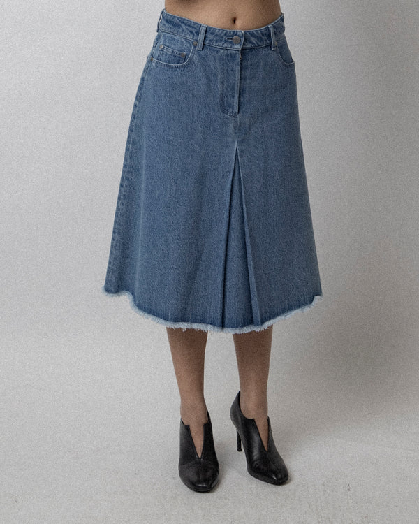 Front Pleated Skirt Denim Light Blue - Waist 32''