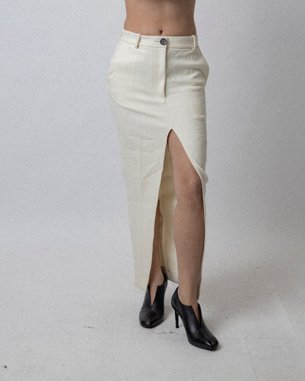 Front Slit Tailored Skirt Cream - Waist 30.5''