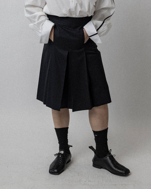 High Waisted Pleated Skort Wool Black - Waist 34.5''
