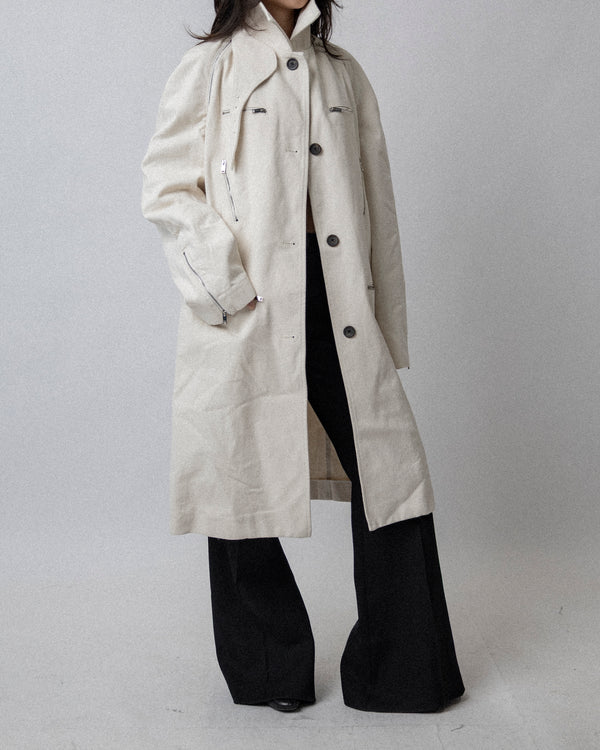 Multi Zip Denim Coat Cream  - Cross Shoulder 19''