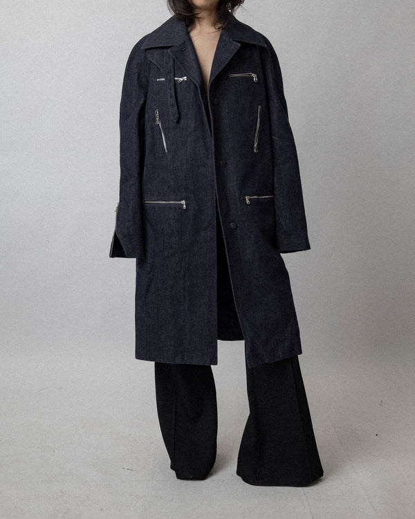 Multi Zip Raw Denim Coat Blue - Cross Shoulder 19''