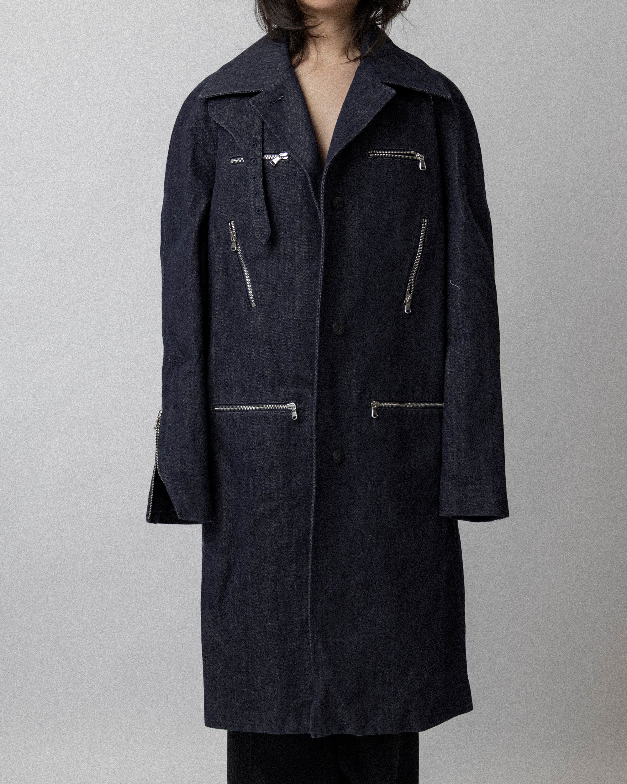 Multi Zip Raw Denim Coat Blue - Cross Shoulder 19''