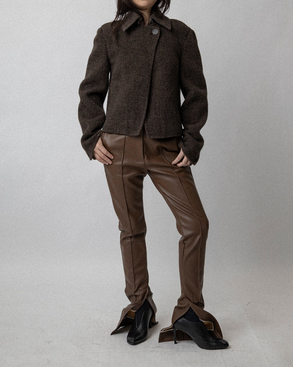 Neck Zip Double Faced Jacket Wool Brown-  Cross Shoulder 18''