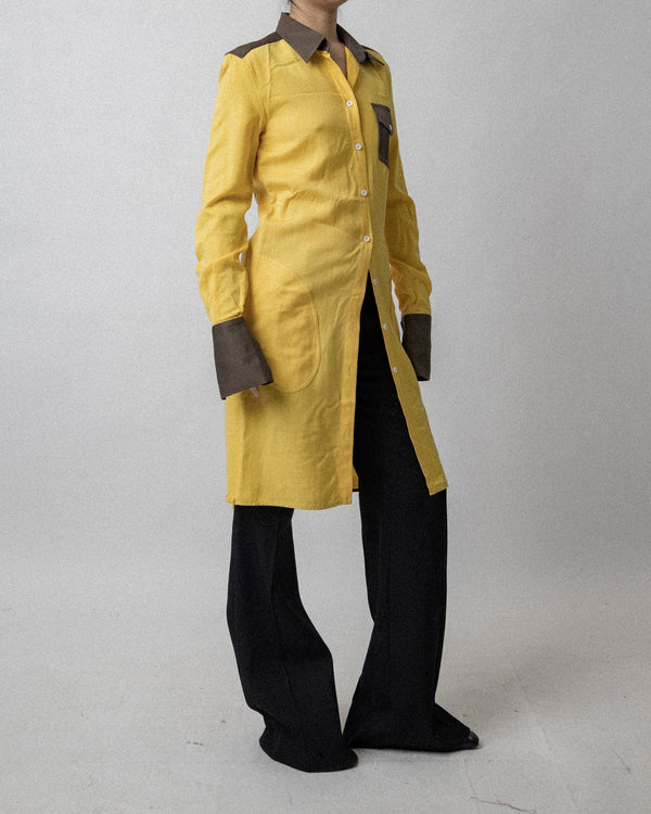 Office Shirt Dress Yellow Yellow / Brown Cross Shoulder 16.5''