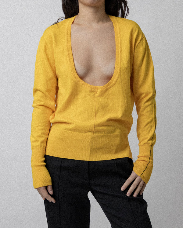 Open Crew Neck Sweater Yellow-02 Cross Shoulder 19''