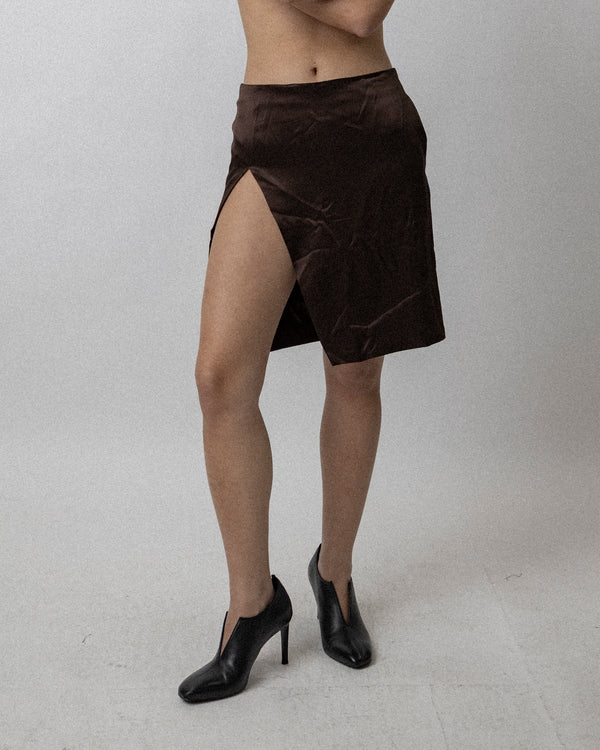 Side Slit Skirt Silk Brown WAIST 29''