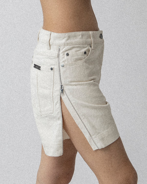 Side Zip Jean Short White Waist 32'' S