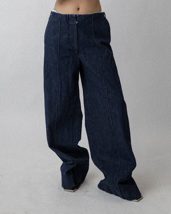 Washed Oversized Jean Pants Dark-Blue - Waist 33''